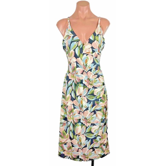 Joie Dresses & Skirts - Joie Floral Print Midi Dress Faux Wrap Surplice V Neck Women S Navy Pink NEW